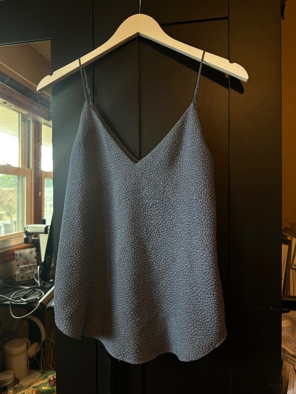 Express XS Dusty Blue Textured V Neck Cami Adjustable Strap Tank